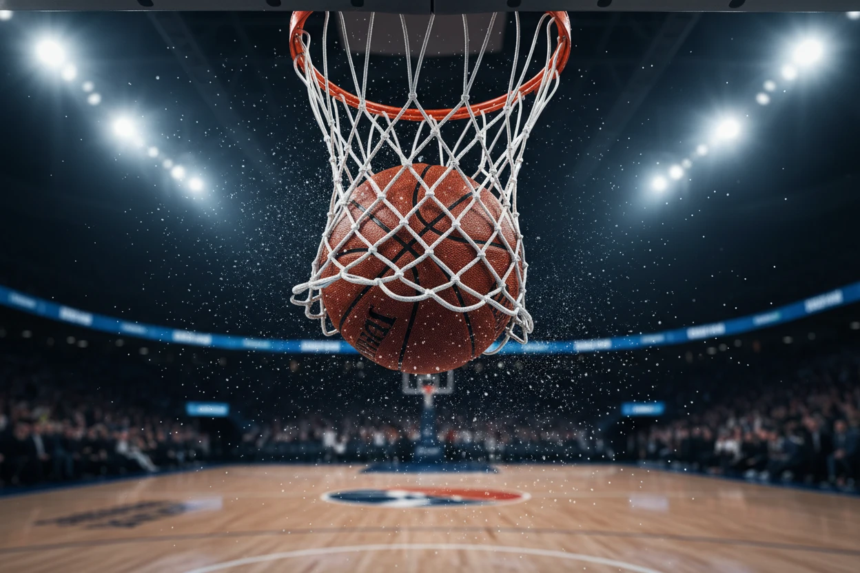 Basketball swishing through the net